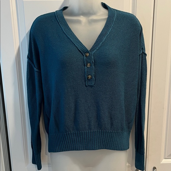 LOFT Sweaters - LOFT Teal V-Neck Buttoned Women's Sweater